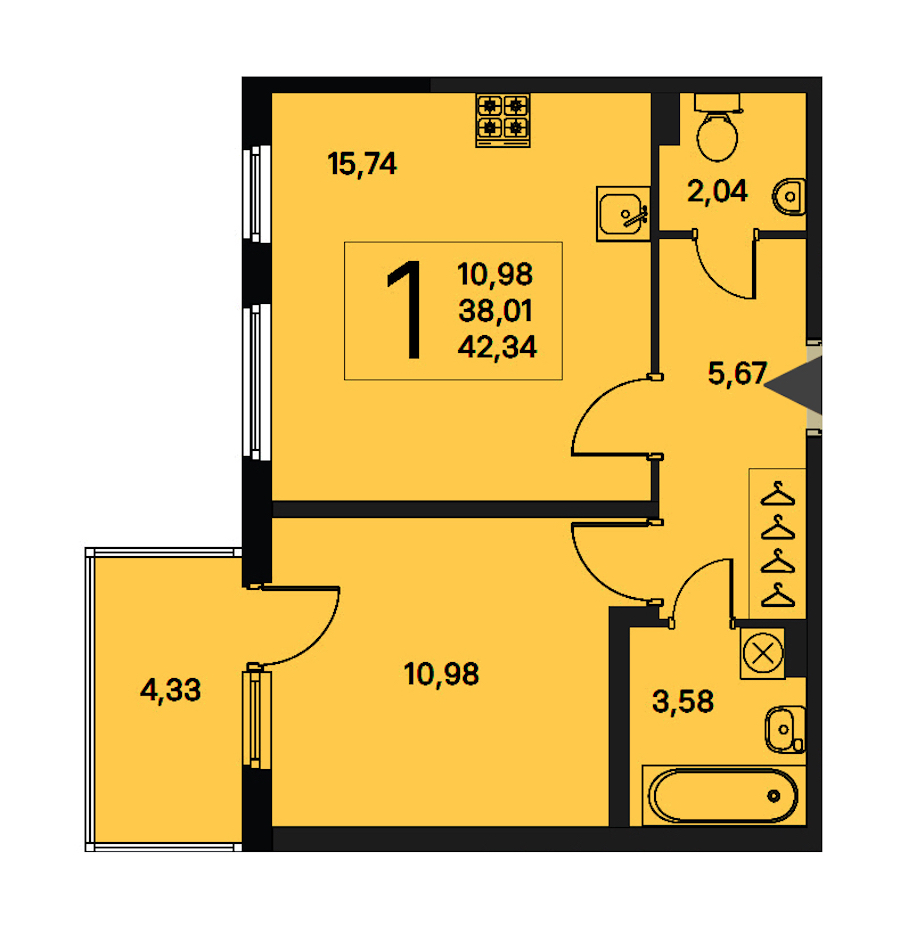 1-комнатная квартира 38.01 м², 1/4 эт., ЖК «Новое Сертолово. Гармония»